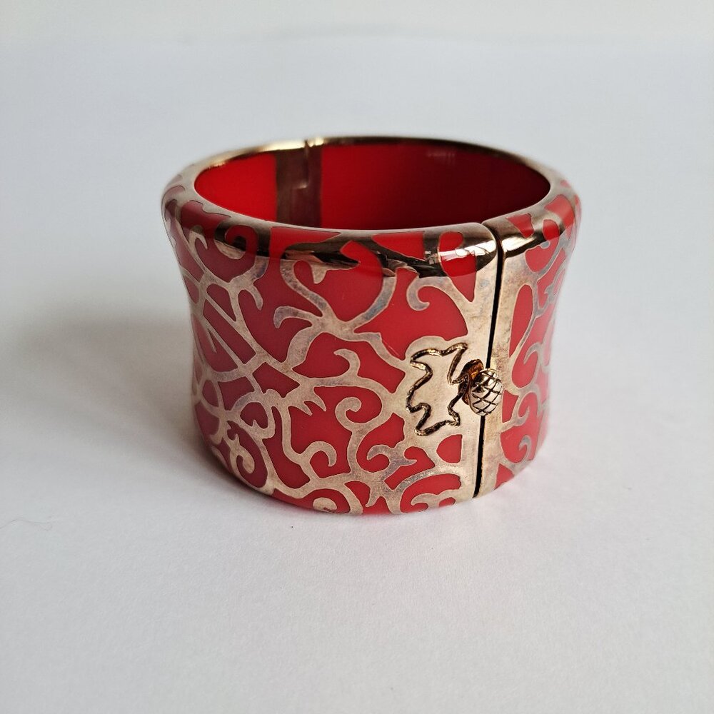 New Angelique De Paris 925 Gold Platted Red Clasp Wide Bracelet